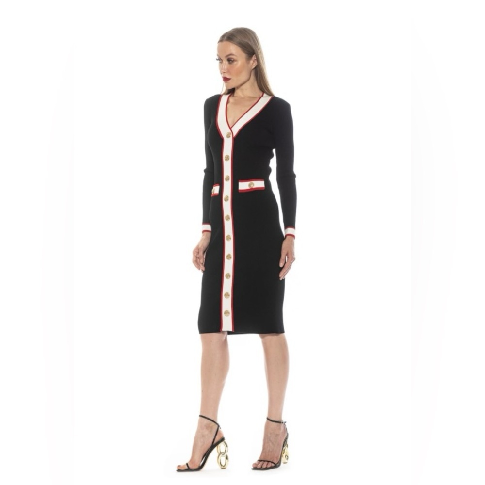 ALEXIA ADMOR Janet V-Neck Button-Front Knit Dress - Picture 3 of 6